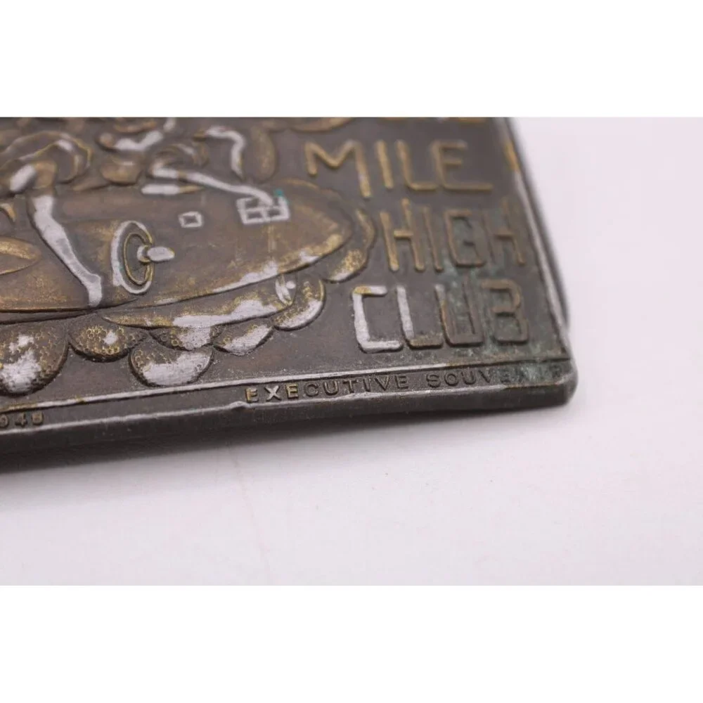 Vintage Brass One Mile High Club Belt Buckle 1st Class Private Edt Made in USA